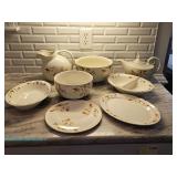 Hall China Jewel Tea Autumn Leaf ceramic serveware grouping with cream ground, brown branch and oran