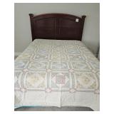  Hand stitched Patchwork quilt with floral and heart motifs in pastel colors 