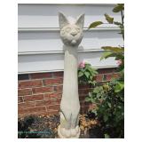  Concrete cat sculpture with elongated neck and stylized features 40" Tall
