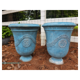  Two blue plastic planters with relief design; measures 20"D 25"T 