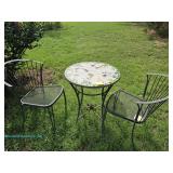  Mosaic top metal bistro table with two matching chairs; measures 24"D 28"T