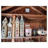 Group of 6 decorative birdhouses with various designs and colors