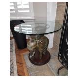 Glass Top Brass Elephant Base 