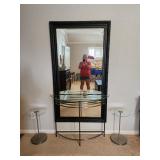 Large Mirror - Chrome Half Moon Table - Pair Chrome Side Tables