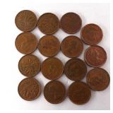 15 Canada One Cent Coins, Various Years & Condition