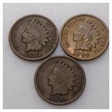 (3) Indian Head Cents 1901, 1902, 1906