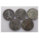 (5) 1943 Steel Wheat Cents (Not Searched)
