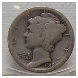 Rare Error 1916-S Mercury Silver Dime (Mint Mark In Wrong Location-Under E Of One)