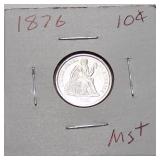 Beautiful Brilliant Uncirculated 1876 Seated Liberty Silver Dime