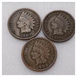 (3) Indian Head Cents 1903, 1905, 1907