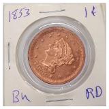 Beautiful 1853 Large Cent (GEM BU RED) MS65
