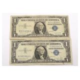 (Two) $1 Silver Certificates, 1957 A (One Dollar Blue Seal)