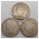 (3) Liberty Head V Nickels 1902, 1903 & 1904