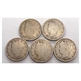 (5) Liberty Head V Nickels