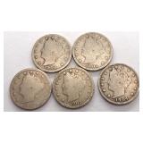 (5) Liberty Head V Nickels