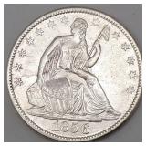 Beautiful 1856-O Seated Liberty Silver Half Dollar Closely Uncirculated (AU 55/58)