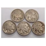 (5) Buffalo Nickels
