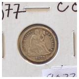 1877-CC (RARE Carson City) Seated Liberty Silver Dime (FULL Liberty)