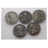 (5) 1943 Steel Wheat Cents (Not Searched)