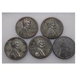 (5) 1943 Steel Wheat Cents (Not Searched)