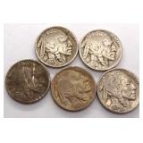 (5) Buffalo Nickels