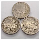 (3) Buffalo Nickels