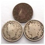 (3) Liberty Head V Nickels