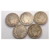 (5) Liberty Head V Nickels