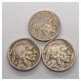 (3) Buffalo Nickels