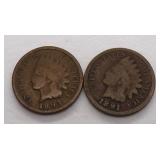 (2) Indian Head Cents 1891 & 1893 (Better Dates)
