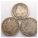 (3) Liberty Head V Nickels