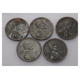 (5) 1943 Steel Wheat Cents (Not Searched)