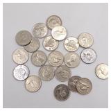 21 Canadian Five Cent Coins, Various Years (1940