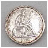 Beautiful (Choice Uncirculated) Error 1861/1861 Seated Liberty Silver Dime
