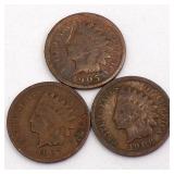 (3) Indian Head Cents 1905, 1906, 1907