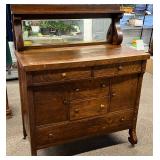 Late 19th C. Antique Farmhouse Empire Tiger Zebra Wood Sideboard Dresser Cabinet