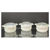 Pyrex Dynaware White Milk Glass Small Casserole Dish Brown Daisy.