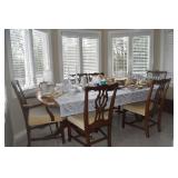 Antique Mahogany Table Chairs Vases Stemware