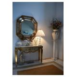 Ornate Marble Top Table, Mirror & Porcelain Horses Ornate Marble Top Table, Mirror & Porcelain Horses
