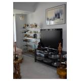 TV, TV Stand, Aryclic Shelf, Table Lighters