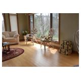 Patio chairs and table and suitcase, leather chari not for sale