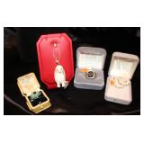 Emerald, Sapphire & Dai Ring, Gold & Carved Owl