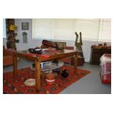 Wood Table and Pottery