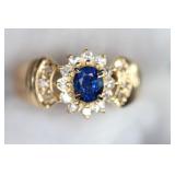 SAPPHIRE RING 18K GOLD DIAMOND NATURAL S.50CT D.20CTW GEMSTONE ESTATE JEWELRY