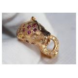 RUBY RING DIAMOND PANTHER LION 18K GOLD R.60 .05CT  https://www.liveauctioneers.com/item/147048274_r