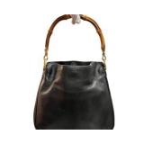 GUCCI BLACK LEATHER BAMBOO HANDLE BAG PURSE