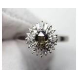 NATURAL ALEXANDRITE & DIAMOND PLATINUM RING