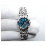 STERLING SILVER MOSIAC OPAL DIAMOND BRACELET WATCH WALTHAM