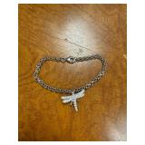 Sterling Silver Rolo Chain Clear CZ Dragonfly Charm Bracelet