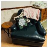 Hancock & Moore hunter green leather arm chair and ottoman 